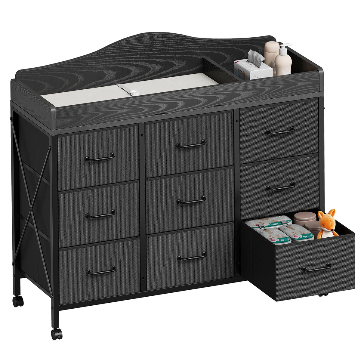 Black Changing Table with 9 Fabric Boxes I98993