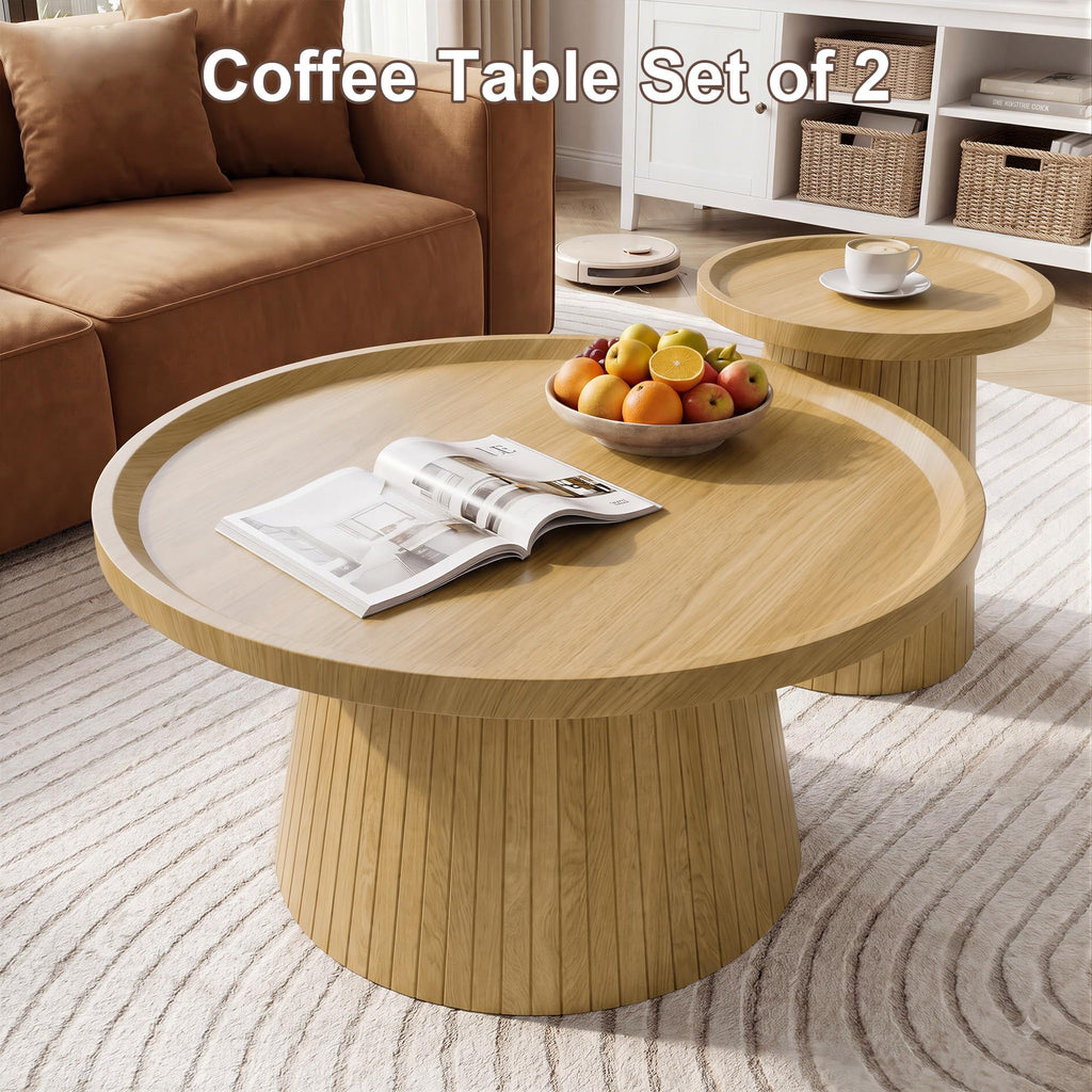 Coffee Table Set of 2 Fluted Drum K758