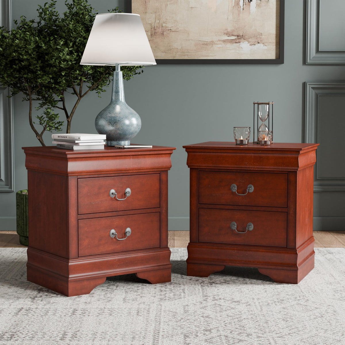 Solid Wood Nightstands Set of 2 with Drawers Y943