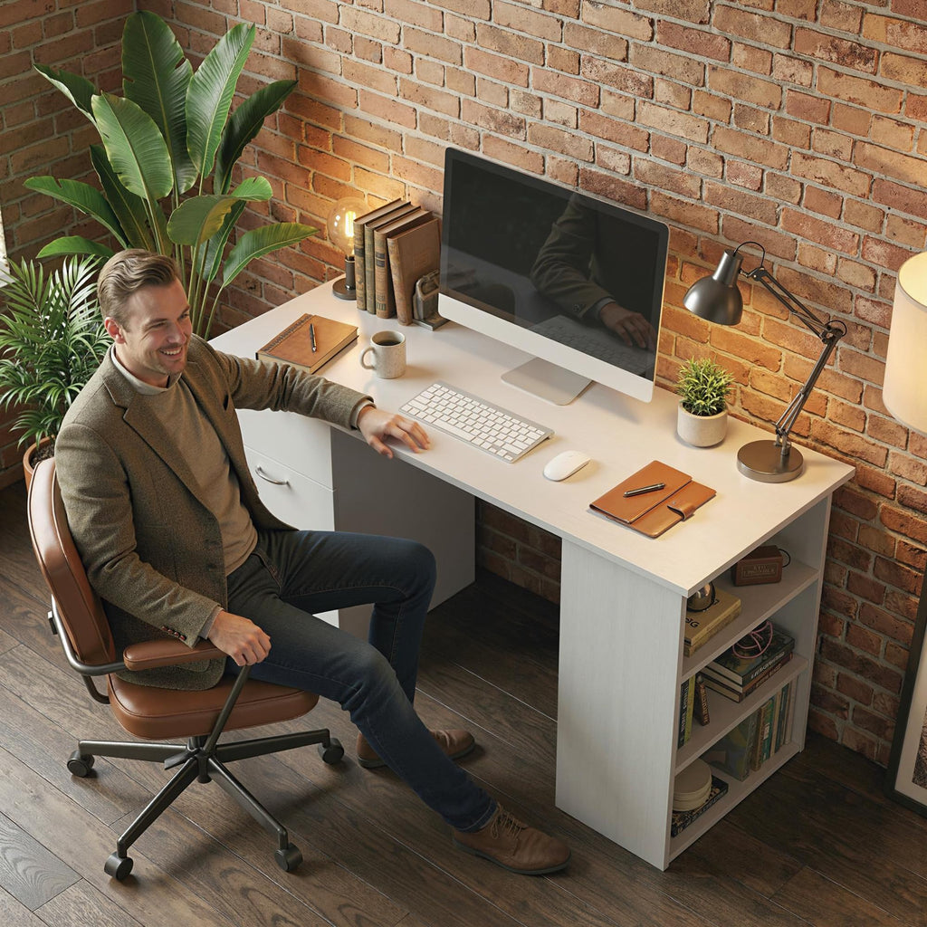White Computer Desk with Drawers N157