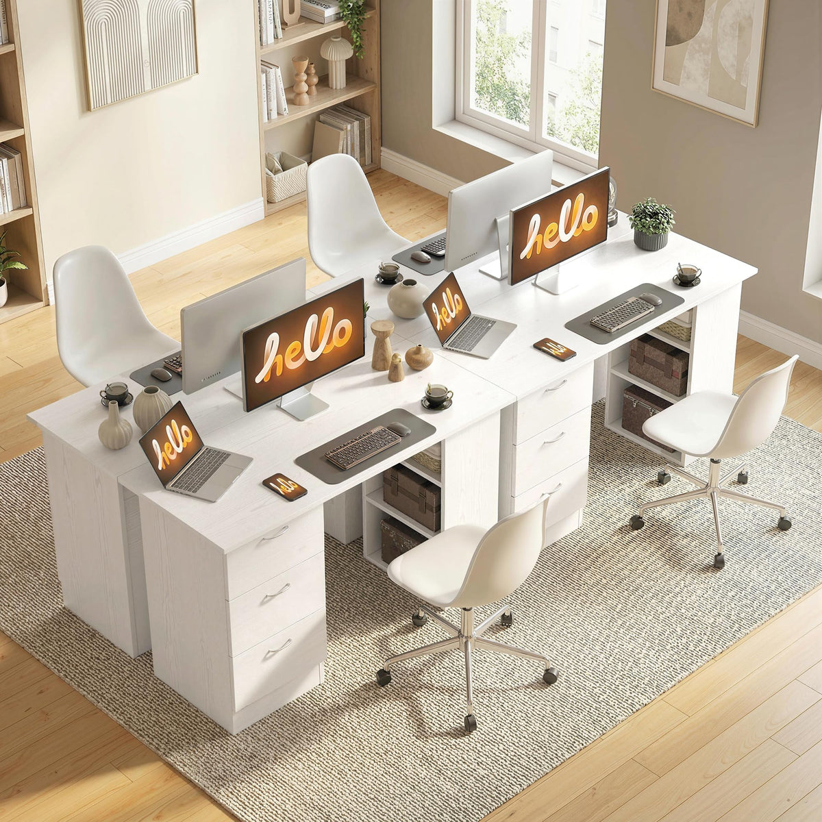 White Computer Desk with Drawers N157