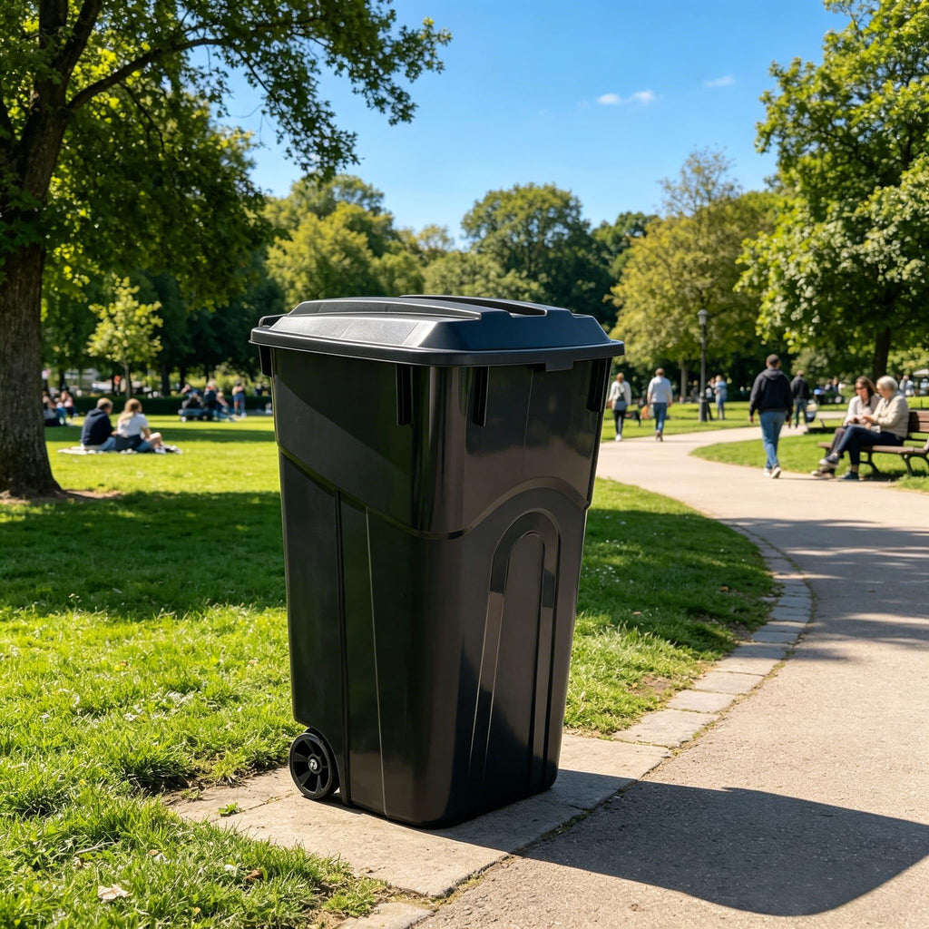 32 Gallon Wheeled Plastic Trash Can with Lid X997362