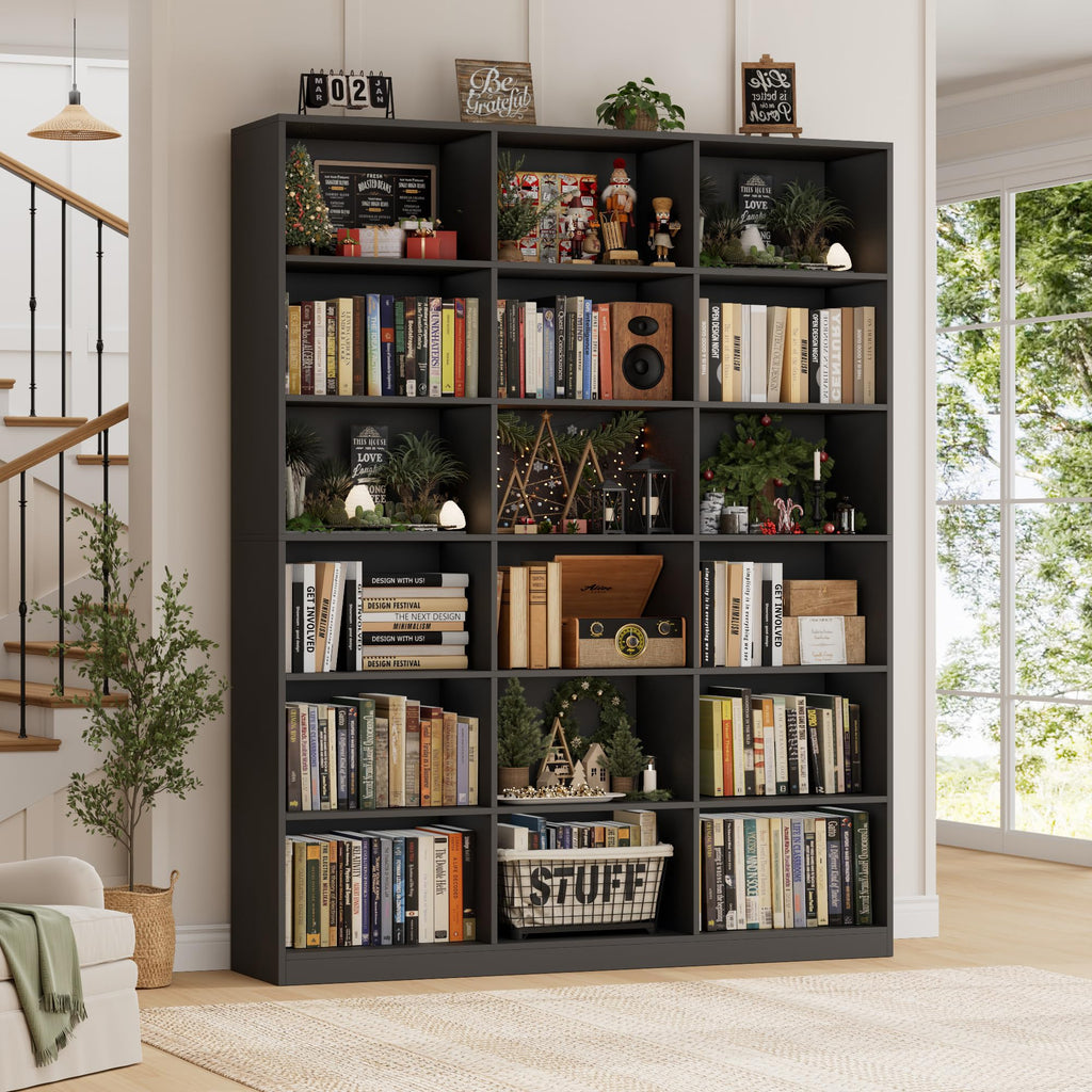 59" W Triple Wide Black Bookshelf and Bookcase F2489