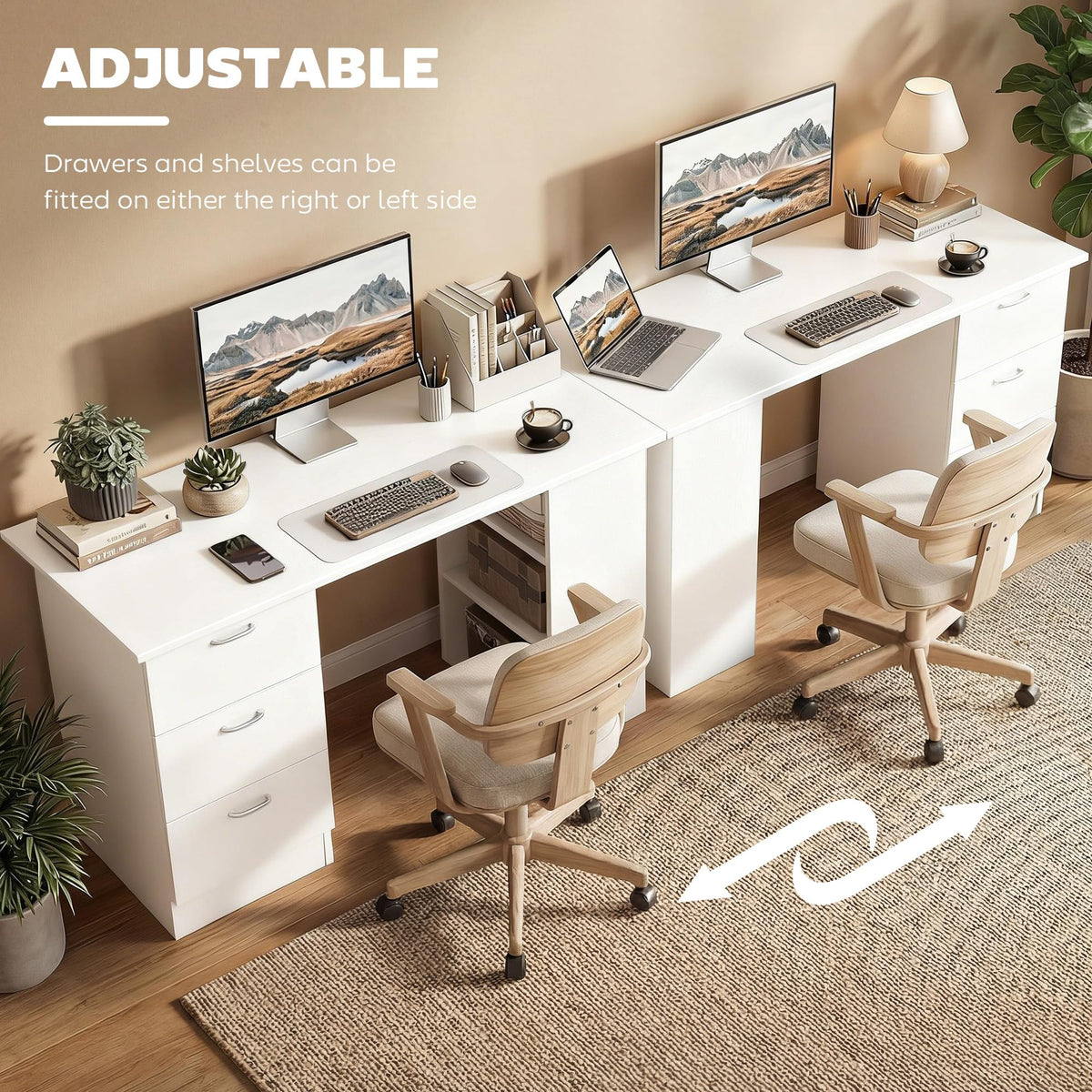 White Computer Desk with Drawers N157